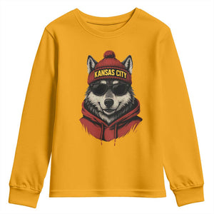 Kansas City Youth Sweatshirt Vintage Retro Wolf Mascot TS10 Gold Print Your Wear