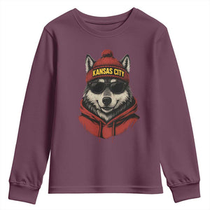 Kansas City Youth Sweatshirt Vintage Retro Wolf Mascot TS10 Maroon Print Your Wear