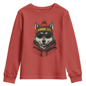 Kansas City Youth Sweatshirt Vintage Retro Wolf Mascot TS10 Red Print Your Wear