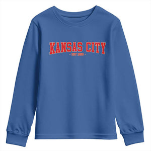 KC Game Day Youth Sweatshirt Retro Style 90s Vintage Unisex Varisty Football TS10 Royal Blue Print Your Wear