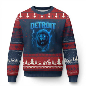 Retro Detroit Football Ugly Christmas Sweater Love Lions Bootleg Vintage Rap Tee TS10 Navy Red Print Your Wear