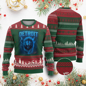Retro Detroit Football Ugly Christmas Sweater Love Lions Bootleg Vintage Rap Tee TS10 Red Green Print Your Wear
