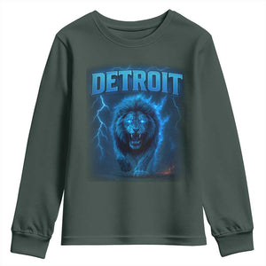 Retro Detroit Football Youth Sweatshirt Love Lions Bootleg Vintage Rap Tee TS10 Dark Forest Green Print Your Wear