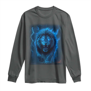 Vintage Classic Blue Lion Bootleg Graphic Long Sleeve Shirt TS10 Dark Heather Print Your Wear