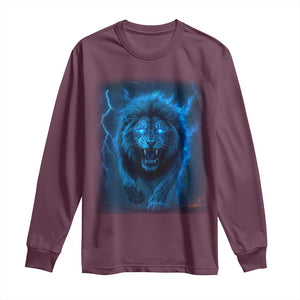 Vintage Classic Blue Lion Bootleg Graphic Long Sleeve Shirt TS10 Maroon Print Your Wear