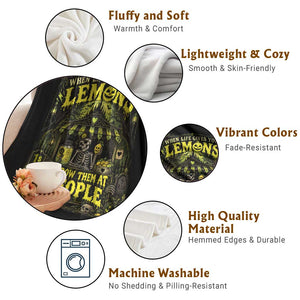 When Life Gives You Lemons Throw Them At People Throw Blanket Funny Skeleton Halloween Gothic Lemonade Graphic