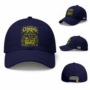 When Life Gives You Lemons Throw Them At People Baseball Cap Funny Skeleton Halloween Gothic Lemonade Graphic