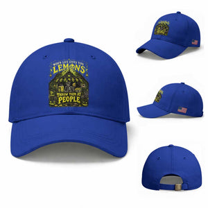When Life Gives You Lemons Throw Them At People Baseball Cap Funny Skeleton Halloween Gothic Lemonade Graphic