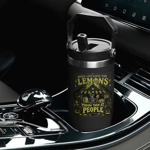 When Life Gives You Lemons Throw Them At People Flip Straw Tumbler Funny Skeleton Halloween Gothic Lemonade Graphic