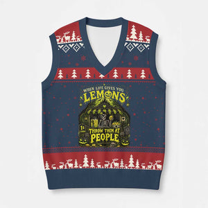 When Life Gives You Lemons Throw Them At People V-Neck Knit Sweater Vest Funny Skeleton Halloween Gothic Lemonade Graphic
