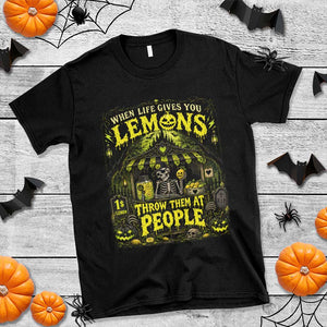 When Life Gives You Lemons Throw Them At People T Shirt Funny Skeleton Halloween Gothic Lemonade Graphic