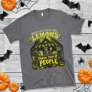 When Life Gives You Lemons Throw Them At People T Shirt Funny Skeleton Halloween Gothic Lemonade Graphic