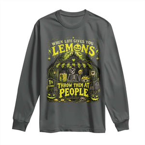 When Life Gives You Lemons Throw Them At People Long Sleeve Shirt Funny Skeleton Halloween Gothic Lemonade Graphic