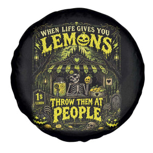 When Life Gives You Lemons Throw Them At People Spare Tire Cover Funny Skeleton Halloween Gothic Lemonade Graphic