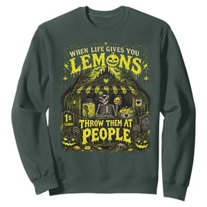 When Life Gives You Lemons Throw Them At People Sweatshirt Funny Skeleton Halloween Gothic Lemonade Graphic