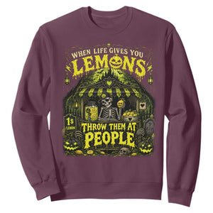 When Life Gives You Lemons Throw Them At People Sweatshirt Funny Skeleton Halloween Gothic Lemonade Graphic