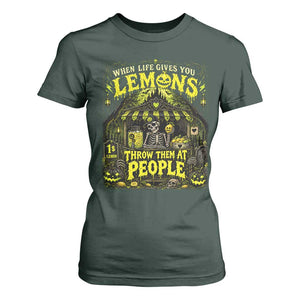 When Life Gives You Lemons Throw Them At People T Shirt For Women Funny Skeleton Halloween Gothic Lemonade Graphic