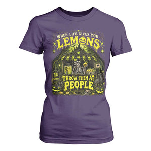 When Life Gives You Lemons Throw Them At People T Shirt For Women Funny Skeleton Halloween Gothic Lemonade Graphic