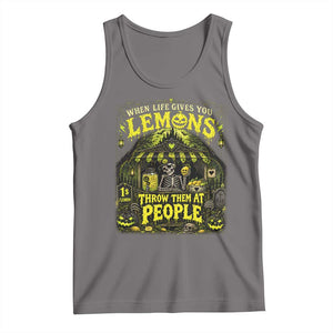 When Life Gives You Lemons Throw Them At People Tank Top Funny Skeleton Halloween Gothic Lemonade Graphic