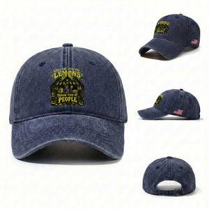 When Life Gives You Lemons Throw Them At People Washed Cotton Baseball Cap Funny Skeleton Halloween Gothic Lemonade Graphic