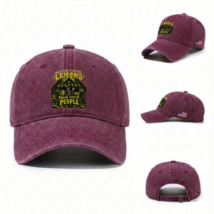 When Life Gives You Lemons Throw Them At People Washed Cotton Baseball Cap Funny Skeleton Halloween Gothic Lemonade Graphic