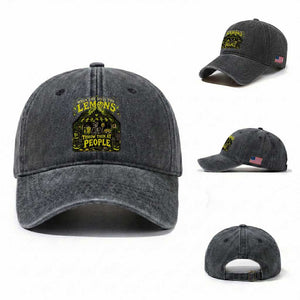 When Life Gives You Lemons Throw Them At People Washed Cotton Baseball Cap Funny Skeleton Halloween Gothic Lemonade Graphic