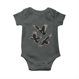 Flying Raven Crow Baby Onesie Vintage Dark Academia Gothic Black Bird Graphic