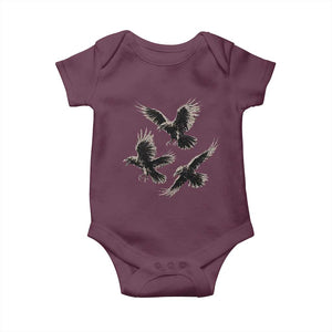Flying Raven Crow Baby Onesie Vintage Dark Academia Gothic Black Bird Graphic