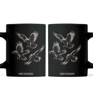 Flying Raven Crow Coffee Mug Vintage Dark Academia Gothic Black Bird Graphic