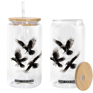 Flying Raven Crow Glass Can Vintage Dark Academia Gothic Black Bird Graphic