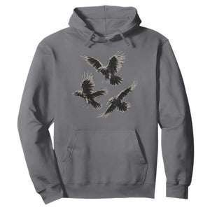 Flying Raven Crow Hoodie Vintage Dark Academia Gothic Black Bird Graphic