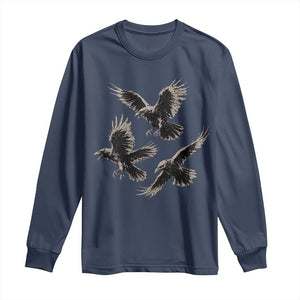 Flying Raven Crow Long Sleeve Shirt Vintage Dark Academia Gothic Black Bird Graphic