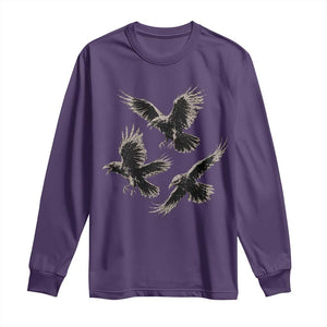 Flying Raven Crow Long Sleeve Shirt Vintage Dark Academia Gothic Black Bird Graphic