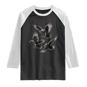 Flying Raven Crow Raglan Shirt Vintage Dark Academia Gothic Black Bird Graphic