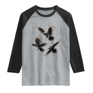 Flying Raven Crow Raglan Shirt Vintage Dark Academia Gothic Black Bird Graphic