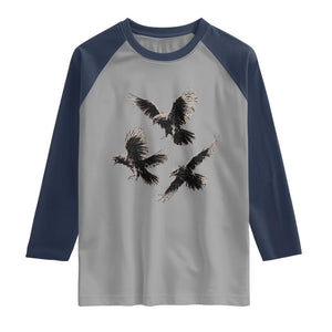 Flying Raven Crow Raglan Shirt Vintage Dark Academia Gothic Black Bird Graphic