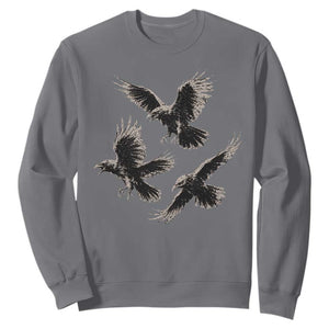 Flying Raven Crow Sweatshirt Vintage Dark Academia Gothic Black Bird Graphic
