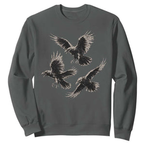 Flying Raven Crow Sweatshirt Vintage Dark Academia Gothic Black Bird Graphic