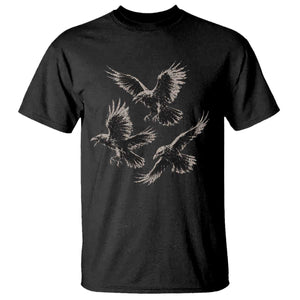 Flying Raven Crow T Shirt Vintage Dark Academia Gothic Black Bird Graphic