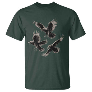 Flying Raven Crow T Shirt Vintage Dark Academia Gothic Black Bird Graphic