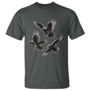 Flying Raven Crow T Shirt Vintage Dark Academia Gothic Black Bird Graphic