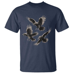 Flying Raven Crow T Shirt Vintage Dark Academia Gothic Black Bird Graphic
