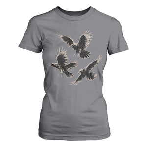 Flying Raven Crow T Shirt For Women Vintage Dark Academia Gothic Black Bird Graphic