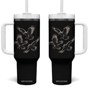 Flying Raven Crow Tumbler With Handle Vintage Dark Academia Gothic Black Bird Graphic