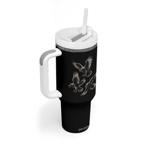 Flying Raven Crow Tumbler With Handle Vintage Dark Academia Gothic Black Bird Graphic