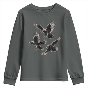 Flying Raven Crow Youth Sweatshirt Vintage Dark Academia Gothic Black Bird Graphic