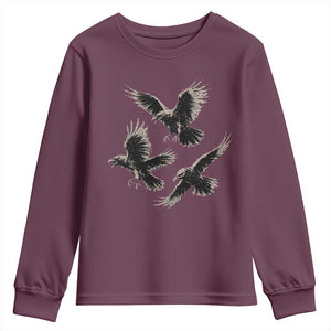 Flying Raven Crow Youth Sweatshirt Vintage Dark Academia Gothic Black Bird Graphic