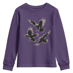 Flying Raven Crow Youth Sweatshirt Vintage Dark Academia Gothic Black Bird Graphic