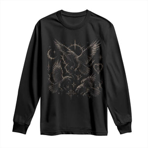 Flying Raven Crow Long Sleeve Shirt Black Bird Gothic Occult Cyber Y2K Dark Academia Ravens Graphic
