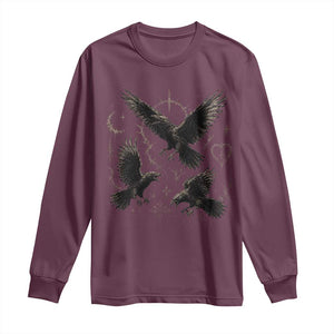 Flying Raven Crow Long Sleeve Shirt Black Bird Gothic Occult Cyber Y2K Dark Academia Ravens Graphic